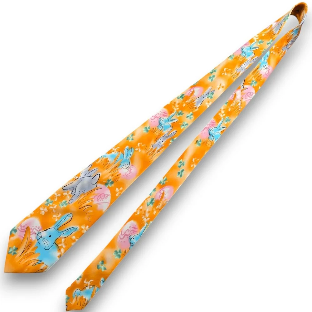 J Garcia Mens Silk Tie Orange Bunny Easter Egg Clover Can I Keep Him George 55
